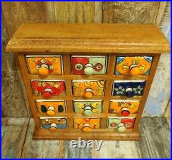 Mango Wood Chest Of 12 Ceramic Drawers Jewellery Spices Trinkets Fair Trade