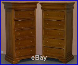 Matching Pair Of 130cm Tall Light Mahogany Tallboy Chests Of Drawers Part Suite