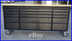 Mechanic Black Covered Steel Tool Chest with Wood Top Workbench Trolley Cabinet