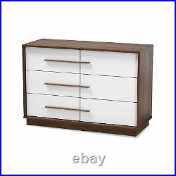 Mette Midcentury Modern Two-Tone White/Walnut-Finish Wood 6-Drawer Dresser Chest