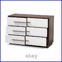 Mette Midcentury Modern Two-Tone White/Walnut-Finish Wood 6-Drawer Dresser Chest