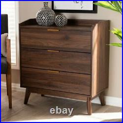 Mid-Century Modern 3-Drawer Dresser Accent Chest Storage Organizer Cabinet Brown