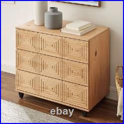 Mid Century Modern 3 Drawer Dresser Chest of Drawers Bedroom Solid Wood Beige