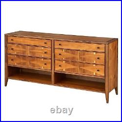 Mid Century Modern 6 Drawer Double Dresser Wide Chest of Drawers Solid Wood OBRN