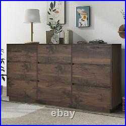 Mid-Century Modern 9 Drawers Dresser Chest Storage Cabinet Wood Nightstand Brown
