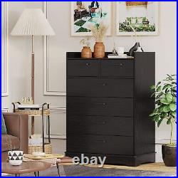 Mid-Century Modern Dresser with 6 Drawers Wood Rustic Tall Chest of Drawers(Black)