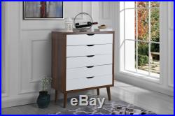 Mid-Century Modern Home Decor Entryway Dresser Chest of Drawers, Brown/White