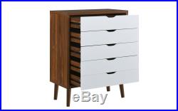 Mid-Century Modern Home Decor Entryway Dresser Chest of Drawers, Brown/White