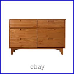 Mid Century Solid Wood 6 Drawer Double Dresser Storage Chest Bedroom Light Brown