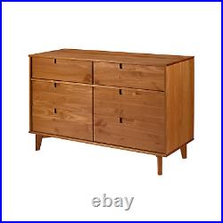 Mid Century Solid Wood 6 Drawer Double Dresser Storage Chest Bedroom Light Brown