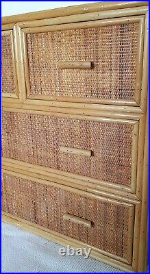 Mid century rattan chest of drawers, vintage bamboo dresser, bohemian, boho