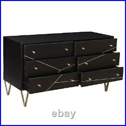 Mika Wide Dark Brown Chest of Drawers with Brass Inlay 6 Drawers MIK003
