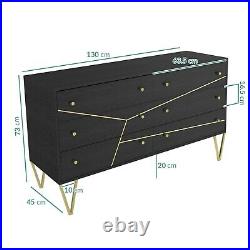 Mika Wide Dark Brown Chest of Drawers with Brass Inlay 6 Drawers MIK003