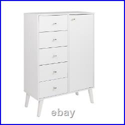Milo 5 Drawer Dresser / Chest Cabinet with Shelves White NEW