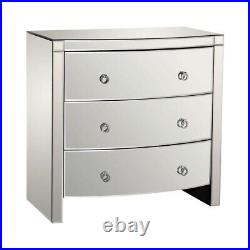 Mirrored 3 Drawer Chest with Ring Pulls in Mirror Finish Made of Mirror Wood