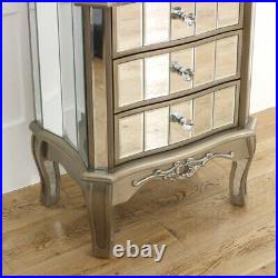 Mirrored 3 drawer bedside table antique silver vintage shabby chic bedroom chest
