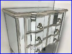 Mirrored Chest of Drawers Bedroom Furniture Storage Glass Antiqued Silver Wooden