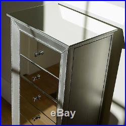 Mirrored Jewelry Armoire 6 Drawer Box Organizer Silver Finish Storage Chest New