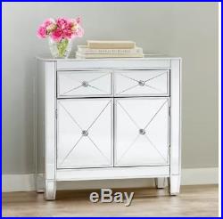 Mirrored Silver Cabinet Chest Bedside Nightstand Drawers Storage Accent Modern