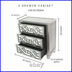 Mirrored Storage 3 Drawer Chest Cabinet End Side Table Nightstand Antique Finish