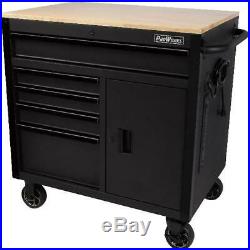 Mobile Tool Chest Workbench 5-Drawer 1-Door Cabinet Wooden Top Work Surface 36