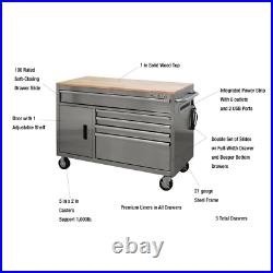 Mobile Workbench 52 in. W 5-Drawer 1-Door, Deep Tool Chest in Stainless Steel