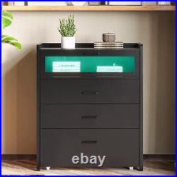 Modern 4 Drawer Dresser with LED Light Chests of Drawers on Wheels Ample Storage