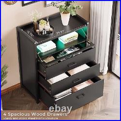 Modern 4 Drawer Dresser with LED Light Chests of Drawers on Wheels Ample Storage