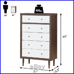 Modern 5 Drawer Dresser Wood Chest Storage Cabinet Free Stand Organizer