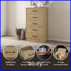 Modern 5-Drawer Dresser with Handles Wood Storage Chest of Drawers for Bedroom