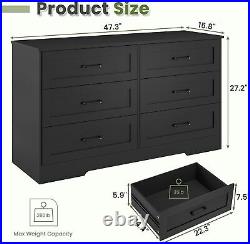 Modern 6 Drawer Double Dresser Large Desktop Wooden Chest of Drawer for Bedroom