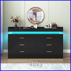 Modern 6 Drawer Dresser with LED Light, Chest of Drawers for Closet, Wide Drawe