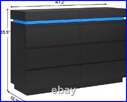 Modern 6 Drawer Dresser with Sliding Desktop, Wide Chest of Drawers for Bedroom