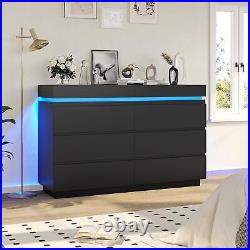 Modern 6 Drawer Dresser with Sliding Desktop, Wide Chest of Drawers for Bedroom