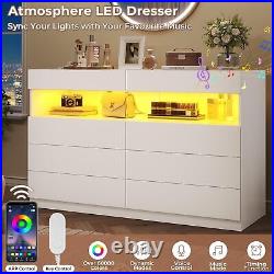 Modern 8 Drawer Double Wide Dresser with LED Lights Chest of Drawers for Bedroom