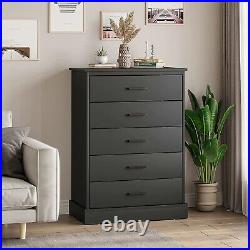 Modern Black Storage Cabinet Chest of 5 Drawers Wooden Dresser with for Bedroom