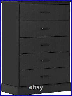 Modern Black Storage Cabinet Chest of 5 Drawers Wooden Dresser with for Bedroom