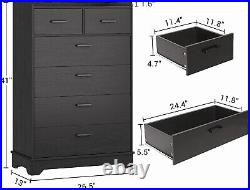 Modern Dresser with 6 Drawers Cloth Organizer Tall Chest of Drawers Black