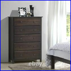 Modern Farmhouse 5 Drawer Dresser Chest of Drawers Bedroom Solid Wood Brown 50