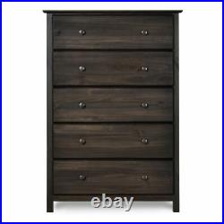 Modern Farmhouse 5 Drawer Dresser Chest of Drawers Bedroom Solid Wood Brown 50
