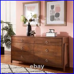 Modern Farmhouse Double 6 Drawer Dresser Chest of Drawers Bedroom Solid Wood BRN