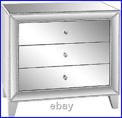 Modern Mirrored Accent Table 30 x 18 with Drawer Silver for Living Room House