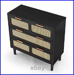 Modern Rattan Dresser Cabinet 3Drawer Wood Storage Chest for Living Room Bedroom