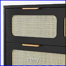 Modern Rattan Dresser Cabinet 3Drawer Wood Storage Chest for Living Room Bedroom
