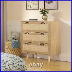 Modern Rattan Wood Chest of 3 Drawer Dresser Storage Cabinet for Living Bedroom