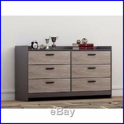 Modern Rustic Gray Brown 6 Drawer Dresser Chest Bedroom Storage Metal Pulls