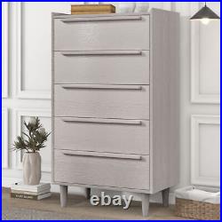 Modern Style Manufactured Wood 5-Drawer Chest with Solid Wood Legs Stone Gray