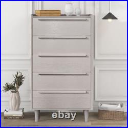 Modern Style Manufactured Wood 5-Drawer Chest with Solid Wood Legs Stone Gray
