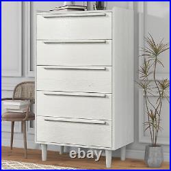 Modern Style Manufactured Wood 5-Drawer Chest with Solid Wood Legs, White