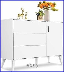 Modern White Dresser 3-Drawer Chest Wood Dresser with Door Wide Storage Space